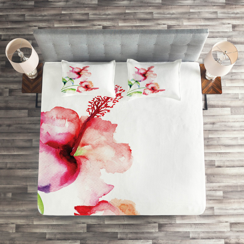 Flower Coastal Polyester Coverlet, King Bedspread + 2 Shams