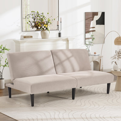 66.5" Wide Modern Striped Corduroy Convertible Sofa Bed With Solid Wood Legs For Living Room