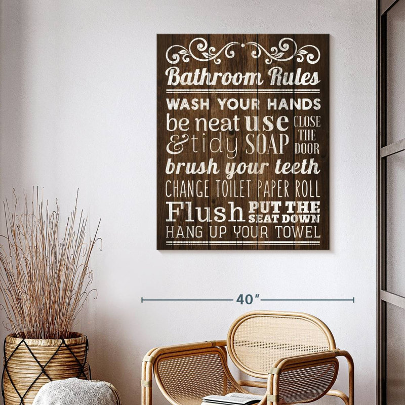 " Classic Bathroom Rules " by TimberType Studio, 40" H x 32" W x 1.25" D
