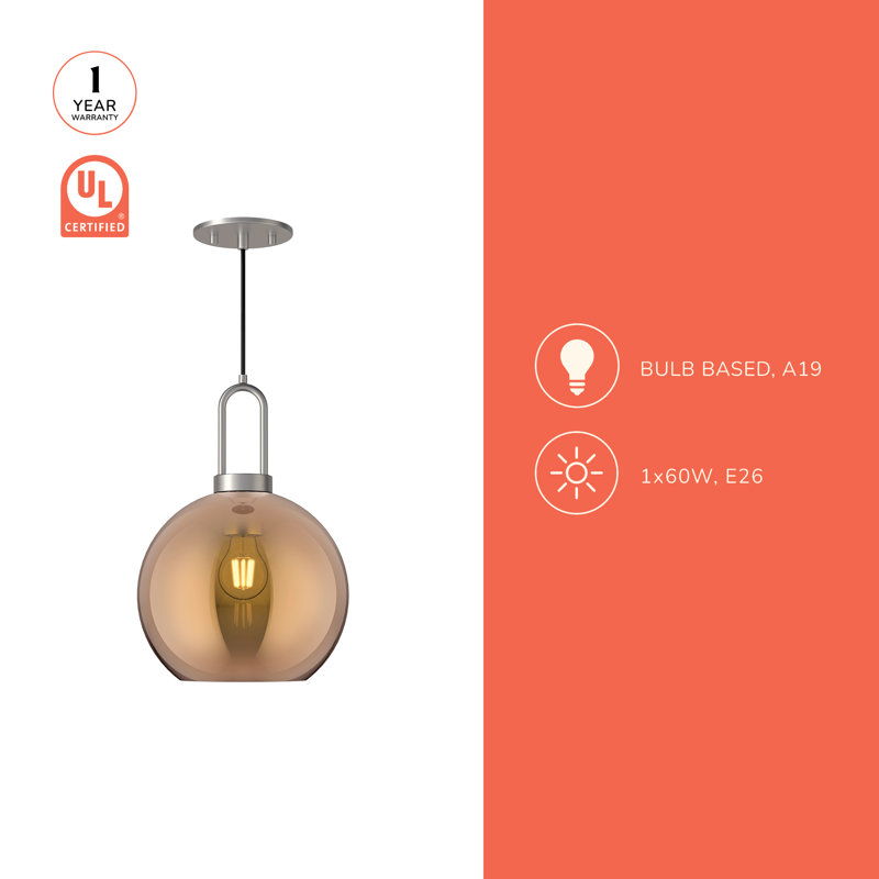 Luminaire suspendu Shiloh, Nickel brossé, Cuivre, H 12,5 po x l 7,88 po x P 7,88 po
