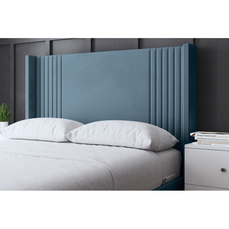 Elara Winged Panel Bed with Headboard, Small Double (4'), Blue