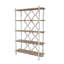 Étagère en bois vieilli 47 x 16,5 x 75 po à cinq niveaux avec découpes ornées, brun / blanc