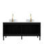Meuble-lavabo autoportant noir 60 po avec pierre ronde blanche - lavabos en céramique, comptoir fritté, panneau de particules en bois massif, portes et meuble-lavabo scandinave moderne à fermeture silencieuse, 2 armoires-122121659