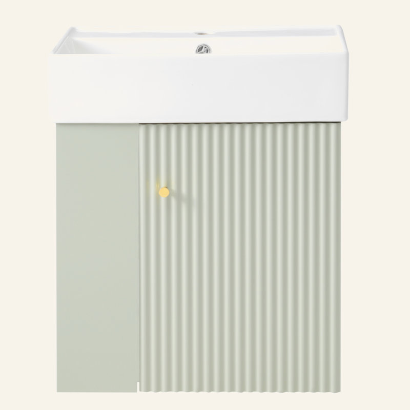 Meuble-lavabo flottant moderne de 21,6 po avec lavabo en céramique - parfait pour les petites salles de bain, rangement à gauche