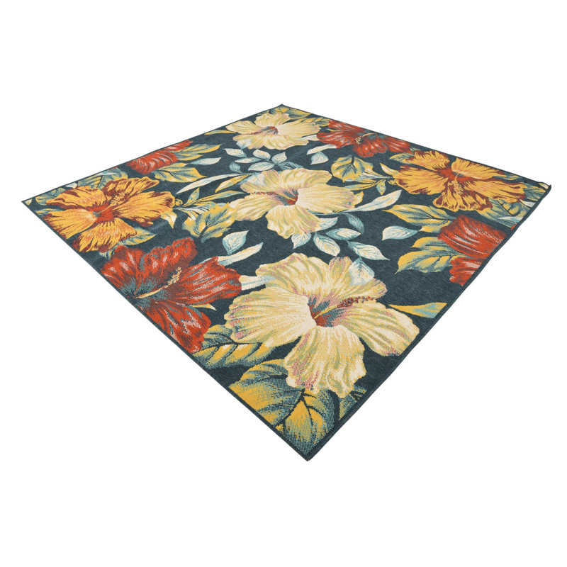 Eribella Floral Indoor / Outdoor Rug, Square 7'10"