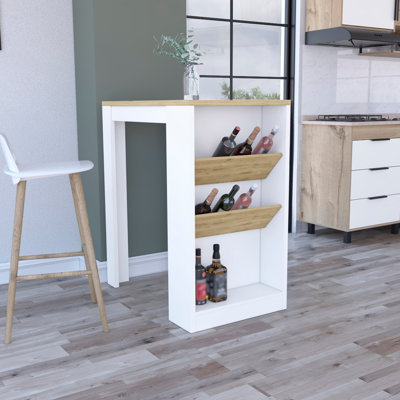 Îlot de cuisine H 41 po, organisateur et 2 bouteilles, blanc / macadamia