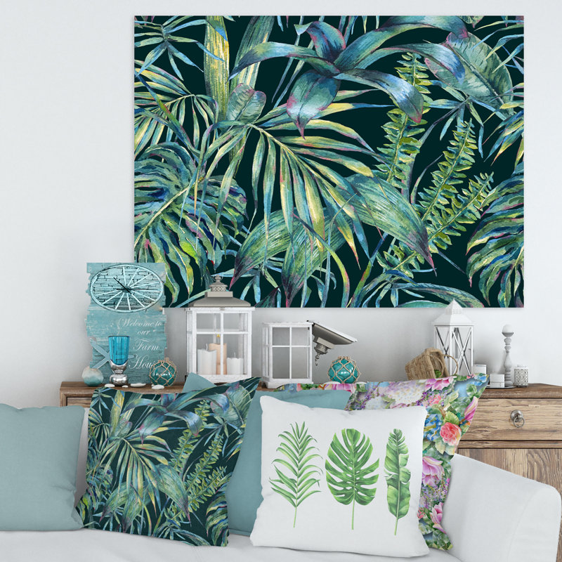 «Natural Leaves Exotic On Dark I», reproduction sur toile tendue, H 12 po x l 20 po x p 1 po