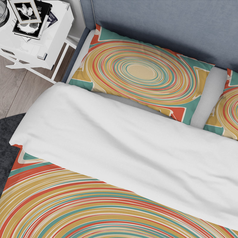 Orange et bleu abstrait Radial - ensemble de housse de couette moderne - microfibre de polyester