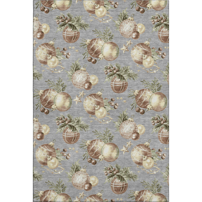Premium Machine Washable Ingrassellino AMF1828 Christmas Balls Rug, Rectangle 9' x 12'