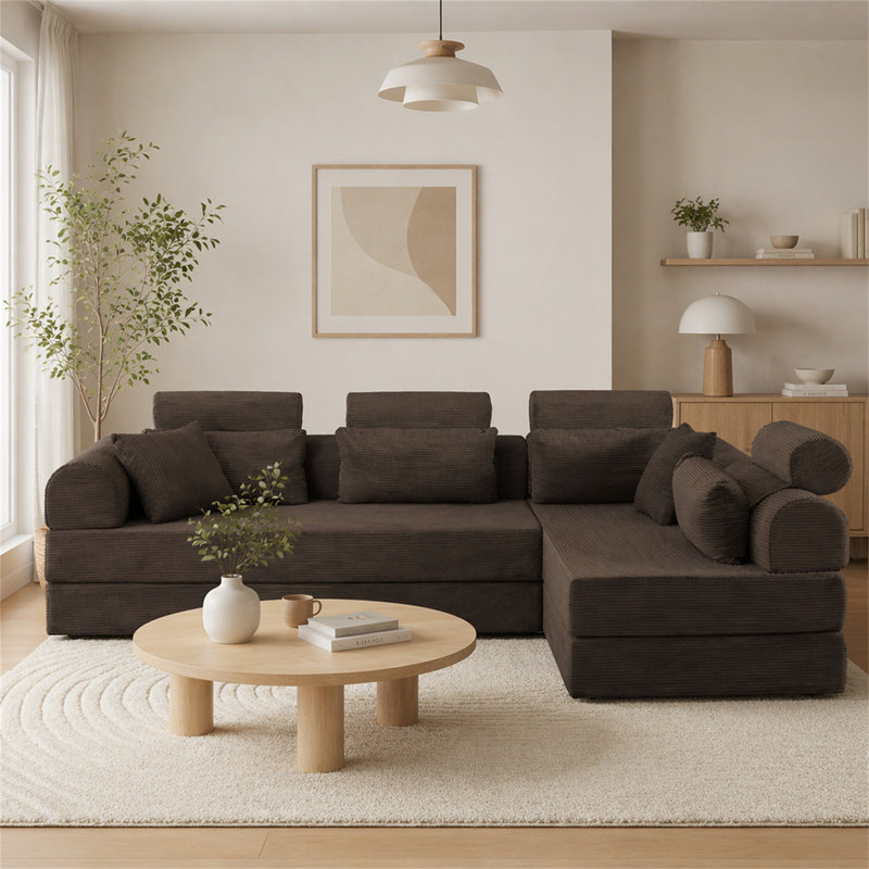 Canapé modulaire en L Boneless, Brun