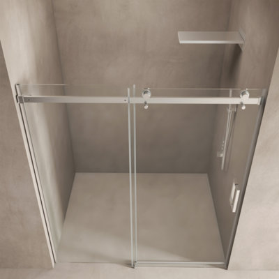 Porte de douche sans cadre de 56 à 60 po x H 70 po, porte de douche coulissante, avec cabine de douche en verre trempé épais de 5/16 po (8 mm) de première qualité, couche facile à nettoyer à double face, fini nickel brossé avec tampon