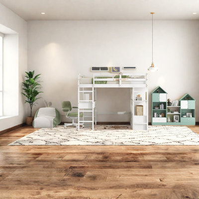 Lit mezzanine peu encombrant avec cadre en bois blanc multifonctionnel