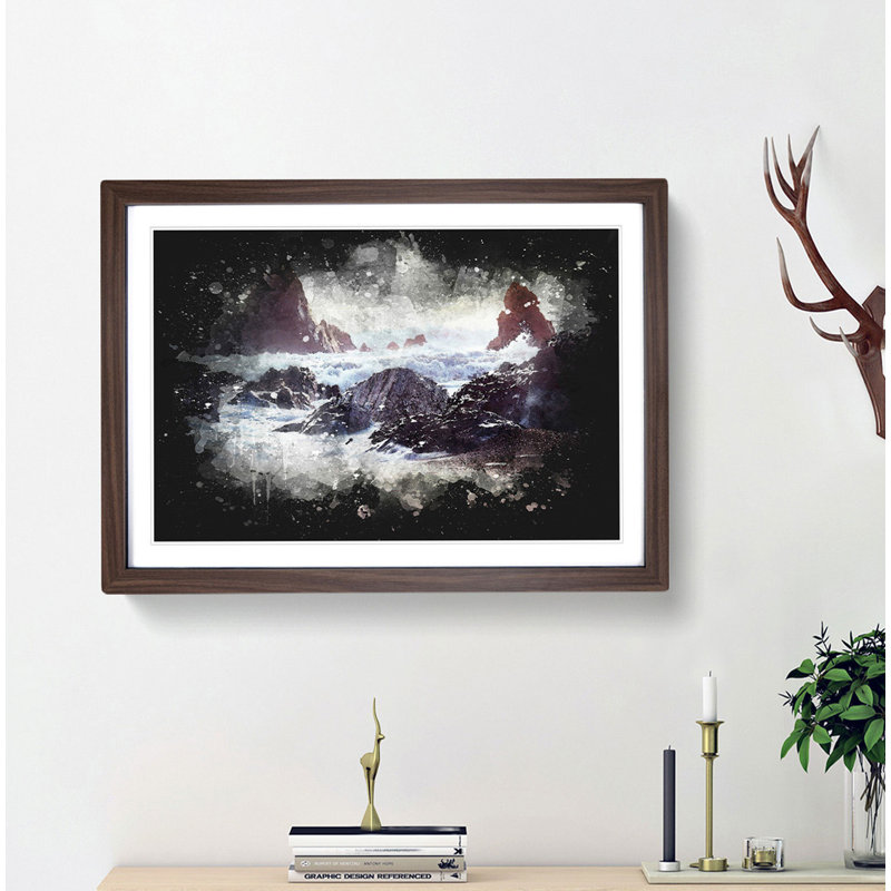 Ocean Crashing Against Rocks - Picture Frame Graphic Art Print, Walnut Framed, 33cm H x 45cm W x 2cm D