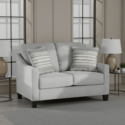 Causeuse Blaire, polyester gris, 2 coussins décoratifs, bois noir, 57 po