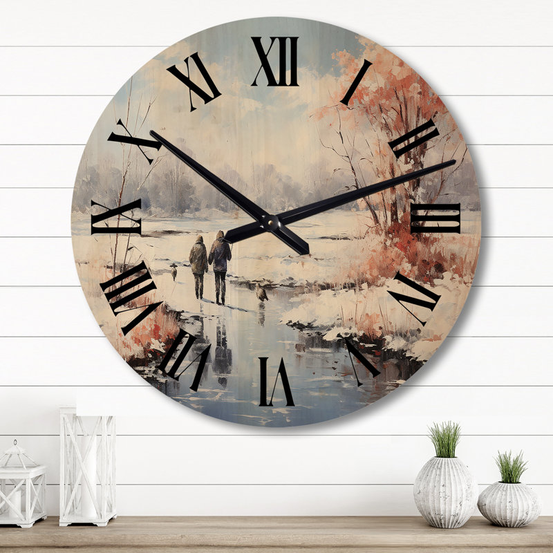 Horloge murale paysage d'hiver en hiver Frozen Pond II, Grand