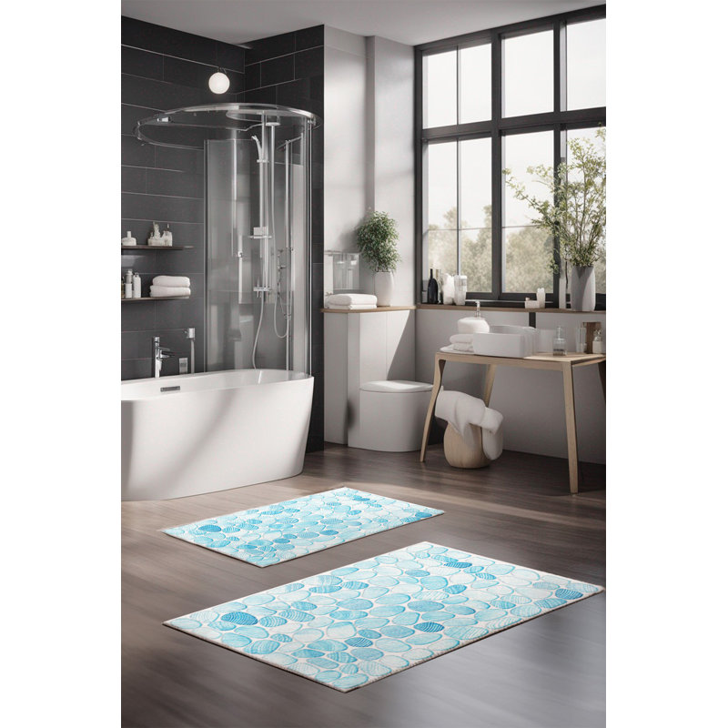 Eakly Luxury Bathmat Set (2 Pieces), 100% Polyester, 16.0 x 23.6 inches & 23.6 x 39.4 inches | Non-Slip Antibacterial Design, 0.3 in Pile Height | Machine Washable, Durable & Easy to Clean | Ideal for Bathroom Décor