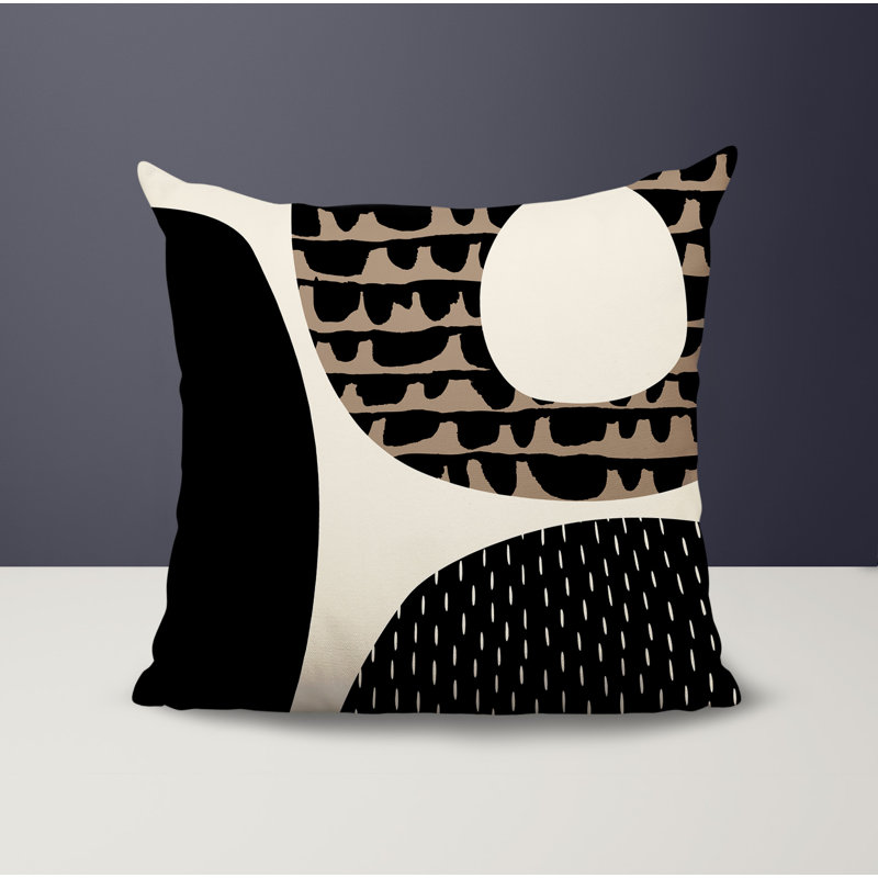 Coussin carré intérieur / extérieur pia, H 19 po x l 19 po, Beige / noir / blanc cassé