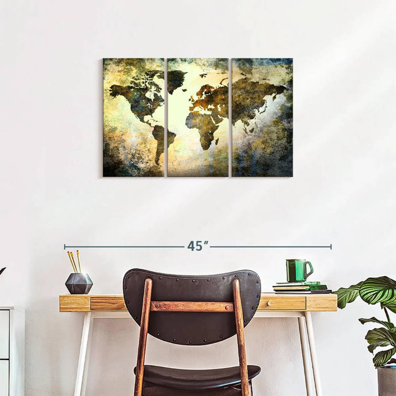 «Earthy Texture World Map», reproduction sur toile, H 20 po x l 33 po x 1,25 po