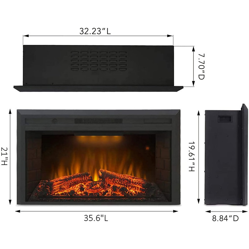 Kylah Recessed Electric Fireplace with Multicolor Flame,Remote Control & Sound of Crackling Fire, 20.9" H x 35.6" W x 9.06" D
