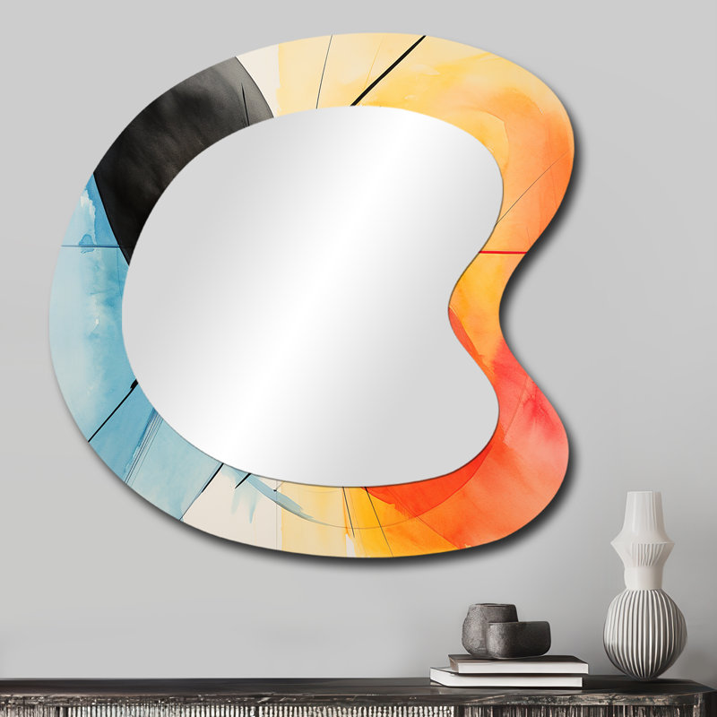 Motif géométrique de couleurs douces IV - miroir mural asymétrique géométrique, miroir décoratif de forme unique noir, impression d'art en métal