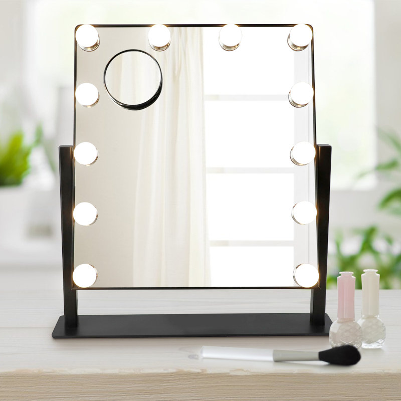 Miroir grossissant avec commode en métal, Noir