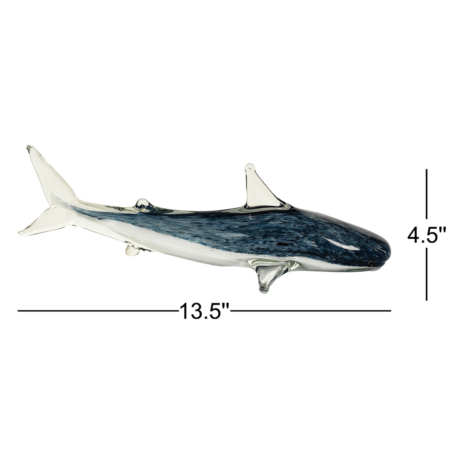 Decorative Glass Wildlife Blue Shark Figurine, 4.5" H x 13.5" W x 4.75" D