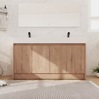 Chiswick 60" Double Bathroom Vanity Set, Freestanding Bathroom Vanity with Resin Sink Top, Floor Standing Vanity With 4 Doors And 2 Adjustable Shelves