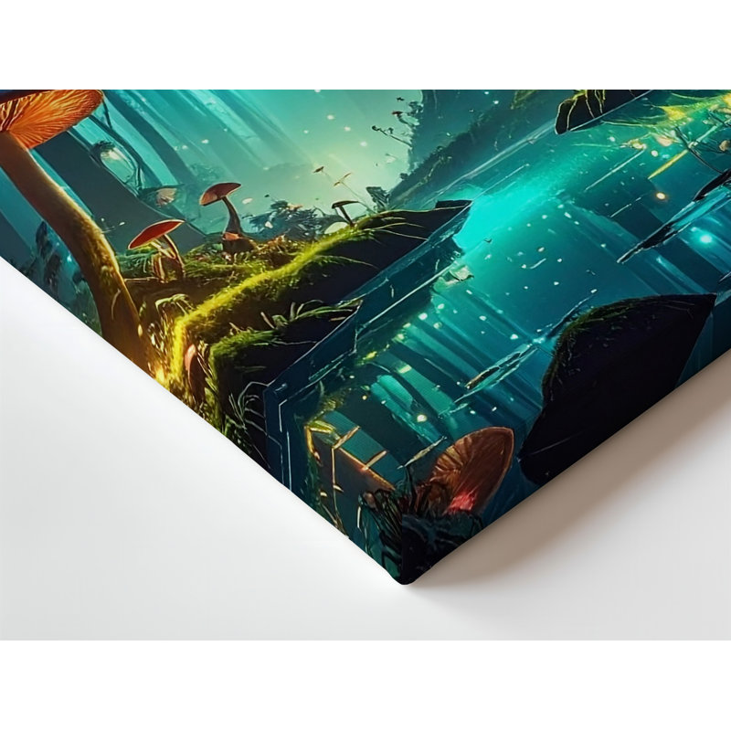 "Wall Art Enchanted Forest" sur toile, champignon bioluminescent et paysage magique, H 16 po x l 20 po