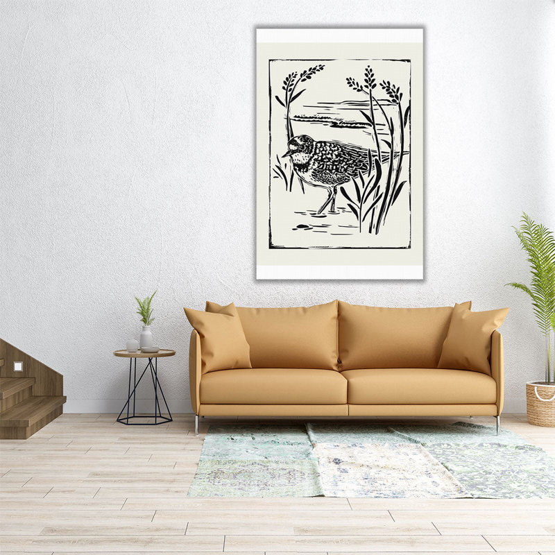 Linocut Style Seabird IV - reproduction d'art sur toile, H 48 po x l 32 po