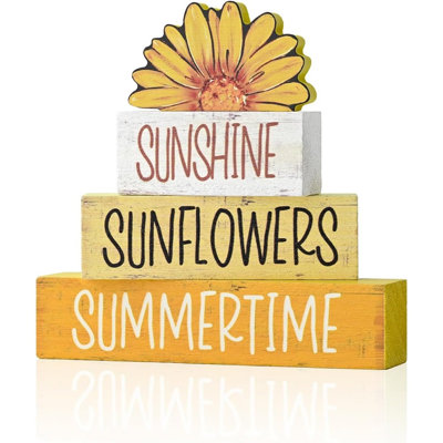 4pcs Summer Wooden Table Decorations, Smile Sunshine Sunflower Farmhouse Tiered Tray Decor, Rustic Wooden Centerpieces For Home, Office, Kitchen, Coffee Bar, Tabletop Decor