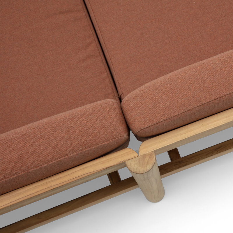 Haven 5-Piece Teak Outdoor Sectional with Sunbrella Cushions and Wooden Armrest, Sunbrella Rust