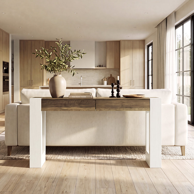 Console d'entrée moderne de 63 pouces, table de canapé avec tiroirs, White