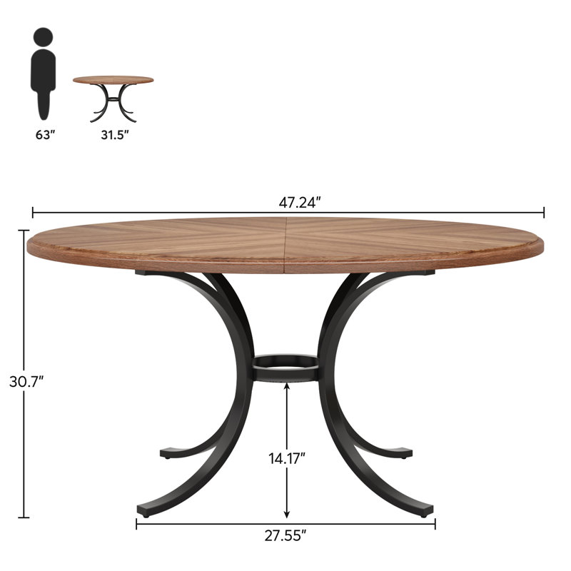 Round Unfinished Metal Base Dining Table, Brown