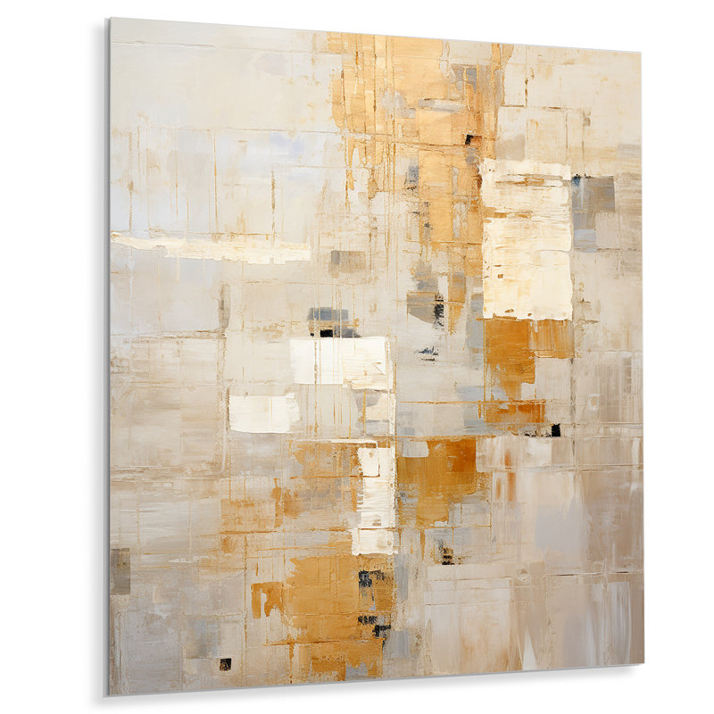 «Beige and Gold Dream Collage», art mural en métal formes abstraites, H 32 po x l 24 po x P 1 po