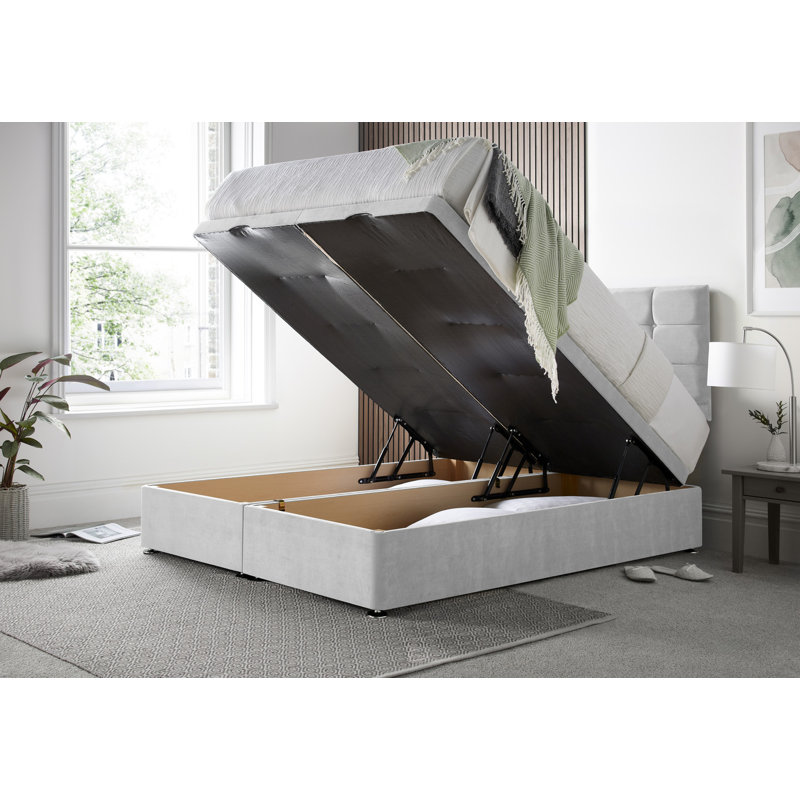 Cube Naple Divan End Lift with 24" Headboard on Struts, Silver, Single (3')