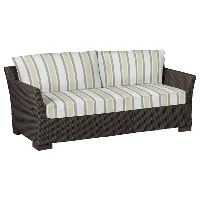 Club 89" Wide Outdoor Wicker Loveseat with Cushions, Black Walnut, Indigo Velvet, Welt