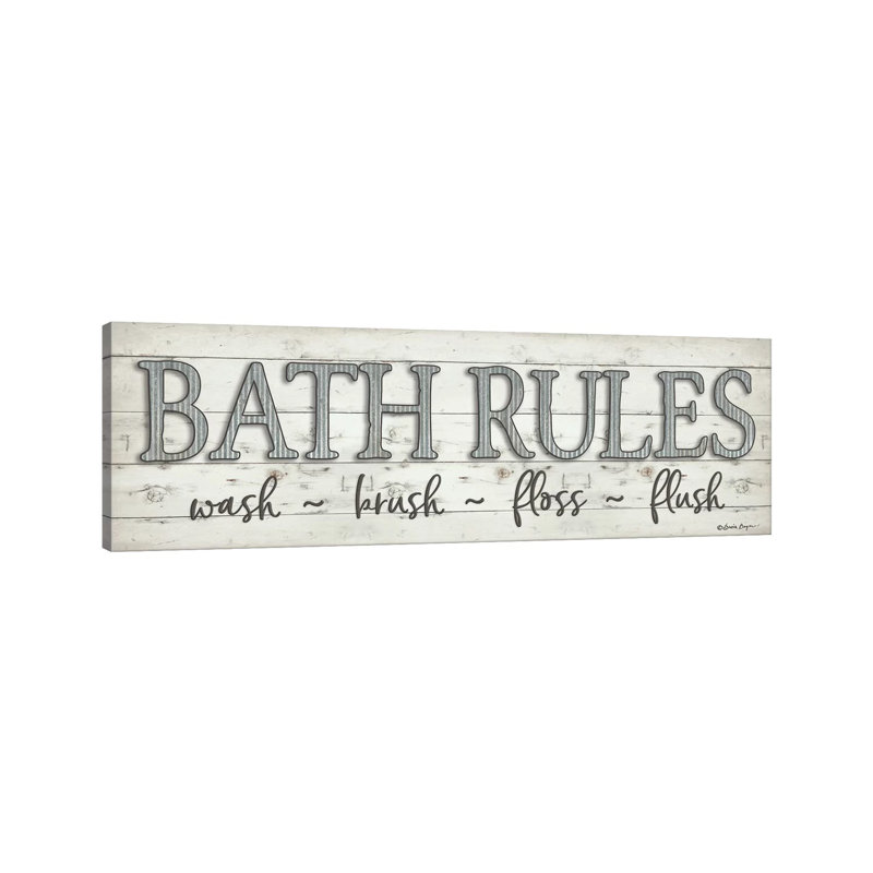«Bath Rules» par Susie Boyer - reproduction d'art textuel, Toile tendue, H 20 po x l 60 po x P 1,5 po