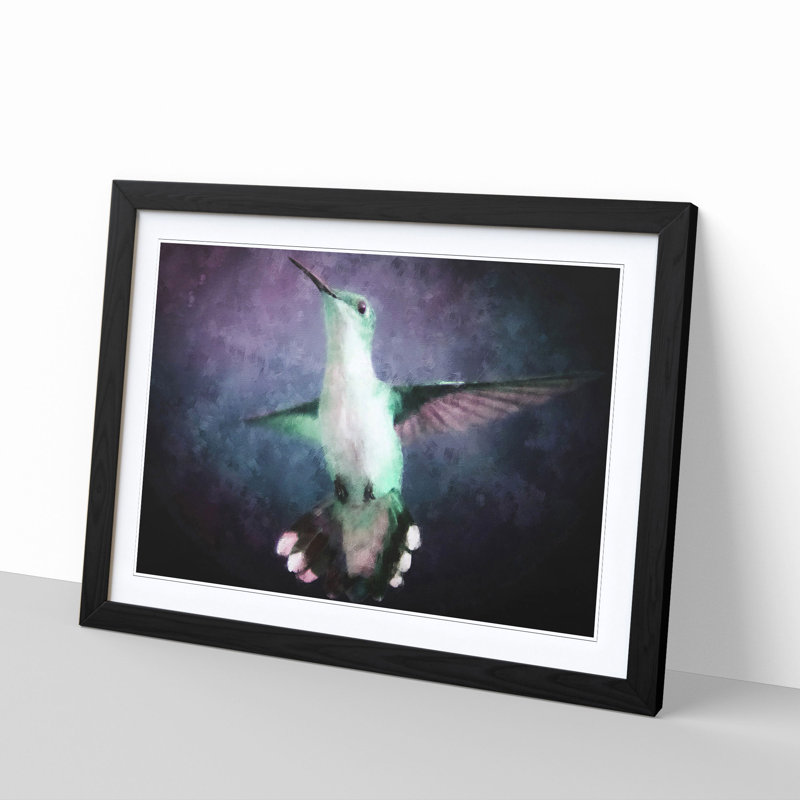 Hummingbird Bird in Flight - Picture Frame Painting Print, 45cm H x 63cm W x 2cm D, Black Framed