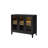 Aurora Glass Door Server – Peppercorn Elm Veneer Buffet Cabinet with Drawers, Display Storage & Soft Close Doors