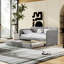 Lit simple, lit gigogne gris rembourré, support à lattes en bois, design tendance, lit de jour avec solution pour économiser de l'espace, ensemble, doux, cadre-189818403