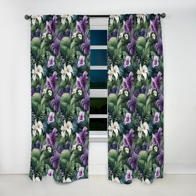 Palm Enchantment Tropical Pattern - Floral Curtain - Room Darkening Floral Curtain - 1 Panels, 52" W x 120" L