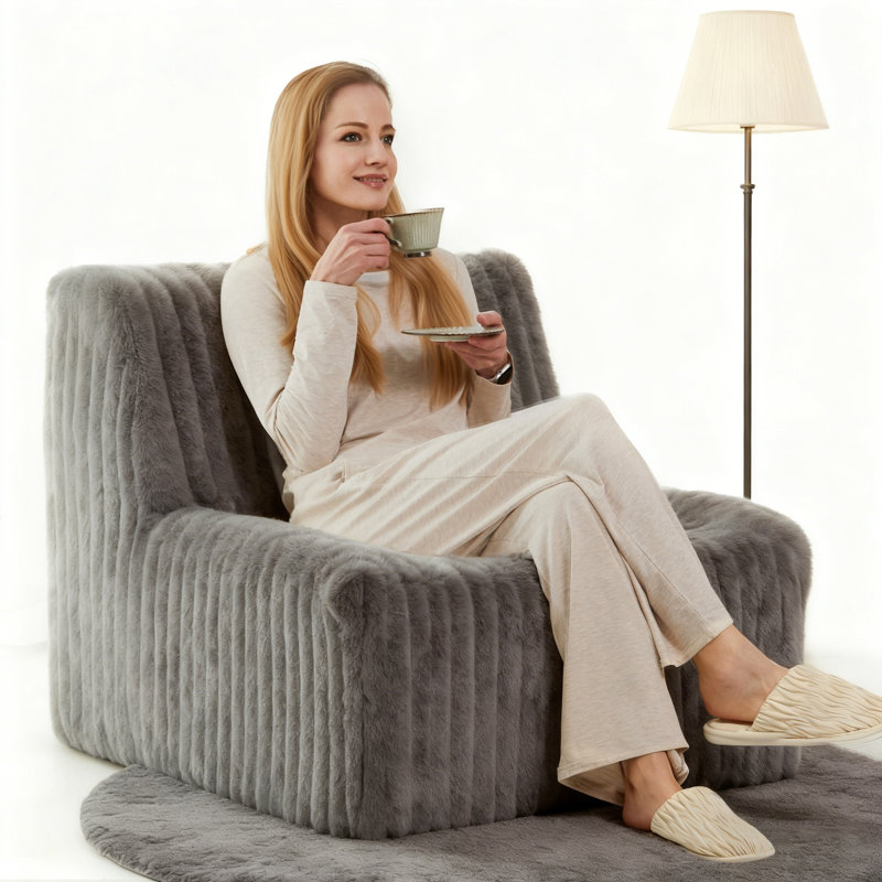 Faux Fur Armless Sofa Chair, 32''W Modern Single Couch With Deep Seat, Ideal for Bedroom, Living Room,Dorms, Apartments – No Assembly Required