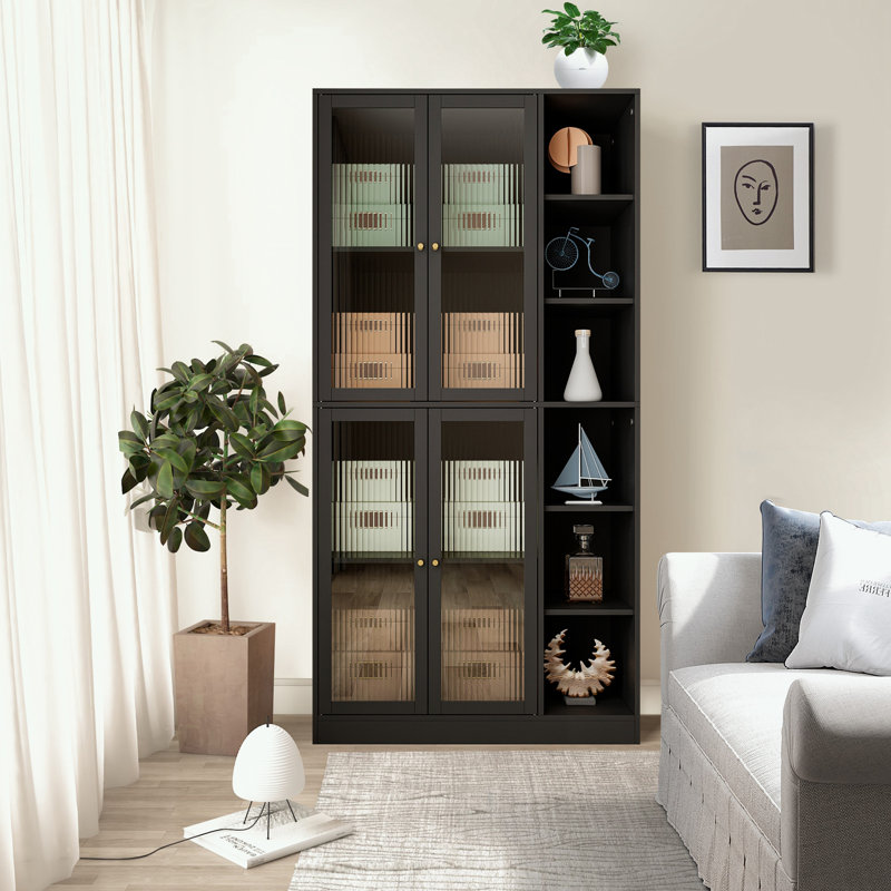 Armoire de cuisine, armoire de cuisine de 71 po de hauteur avec portes et tablettes réglables, Noir