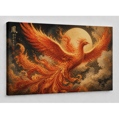 Grand oiseau de Phoenix, reproduction d'art sur toile Mythical Fire Bird pour salon chambre à coucher, décor oriental, impression sur toile 24 x 36 pouces