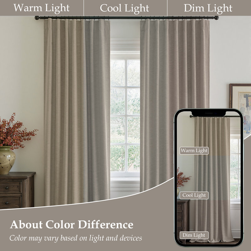 Full Blackout Curtains,Thermal Insulated Drapes,Double Layer Linen Blended Room Darkening Back Tab Pinch Pleat Drapes, Linen
