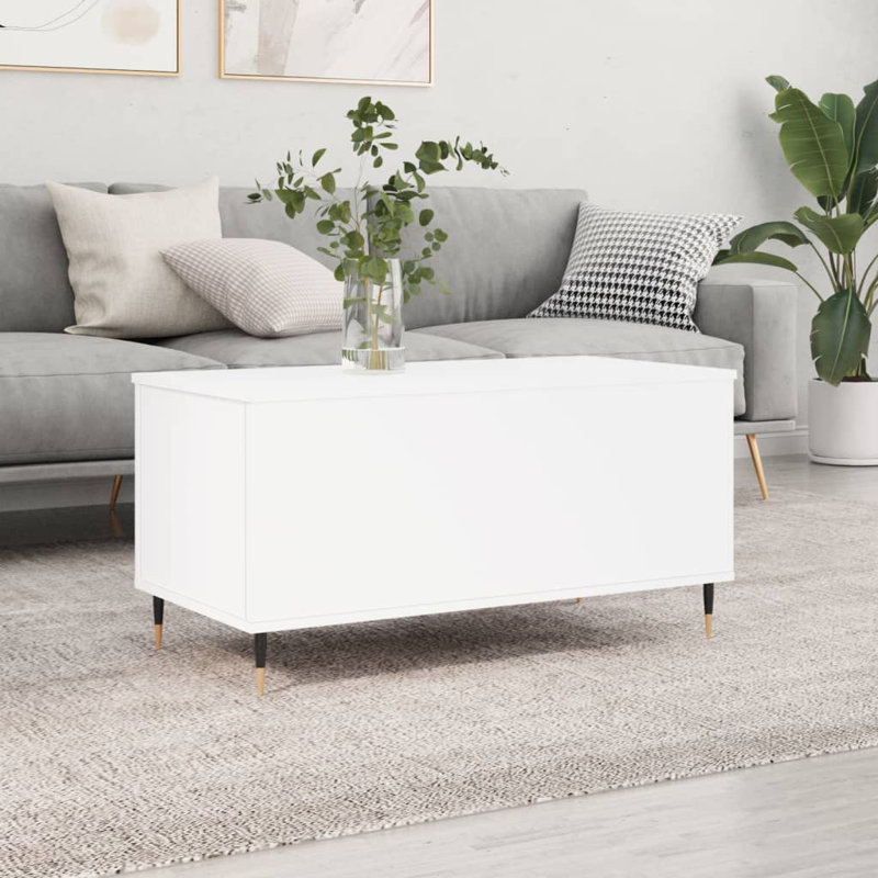 Dumond Coffee Table 90x44.5x45 cm Engineered Wood, White, 45cm H x 90cm L x 44.5cm W