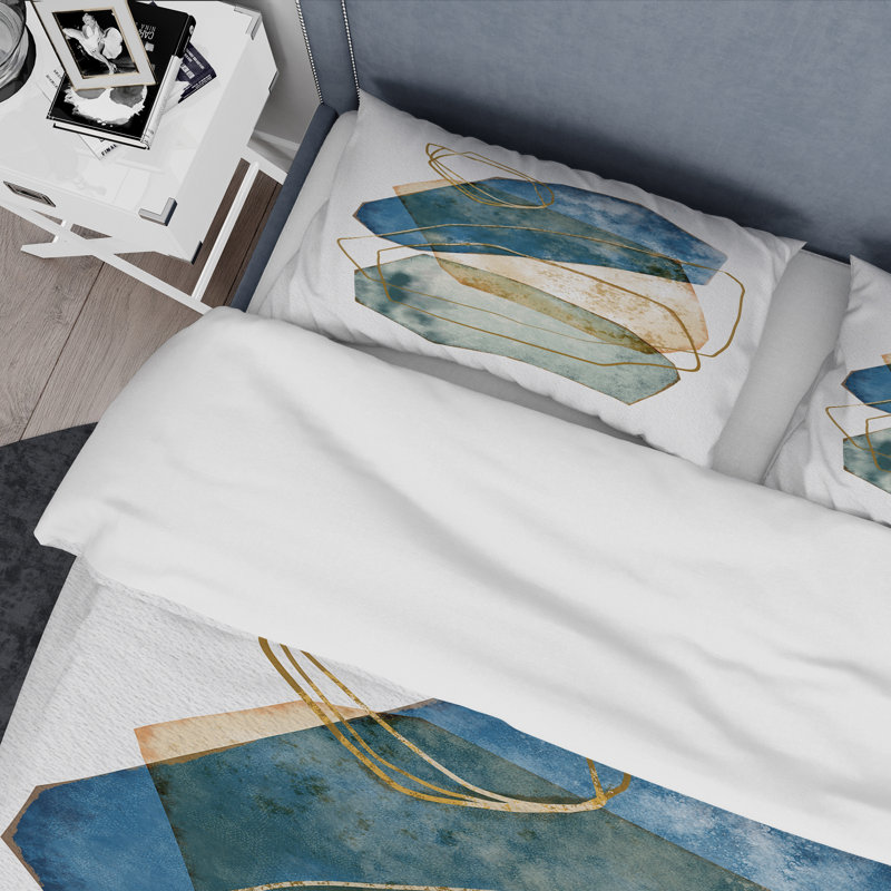 Minimal Geometric Stones I - Ensemble de housse de couette moderne - Microfibre de polyester