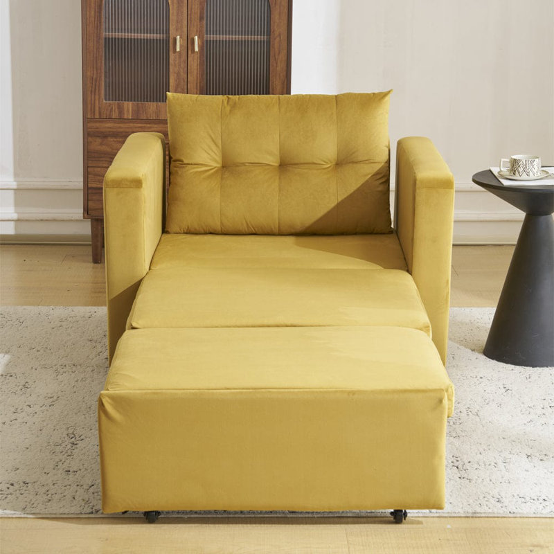 1 Seater Convertible Chair, Mustard Velvet