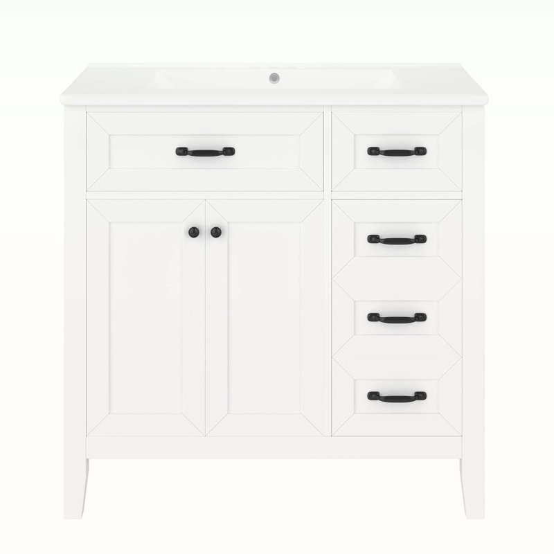 Armoire de salle de bain avec lavabo et tiroirs, Blanc, Noir, noir, noir, noir