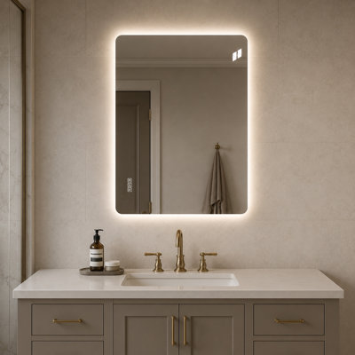 Miroir de meuble-lavabo à DEL sans cadre 22 po x 30 po avec verre argenté sans cuivre de 5 mm à 3 lumières à intensité variable avec mémoire à brouillard homologué UL